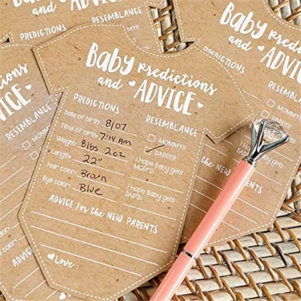 baby shower prediction cards advice game onesie keepsake gender neutral set